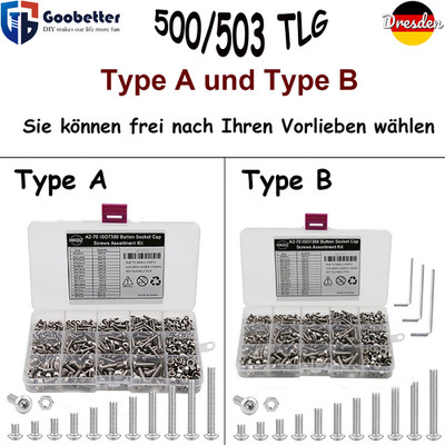 503Stück M3 M4 M5 Edelstahl A2 Linsenkopfschrauben Innensechskant Muttern Set