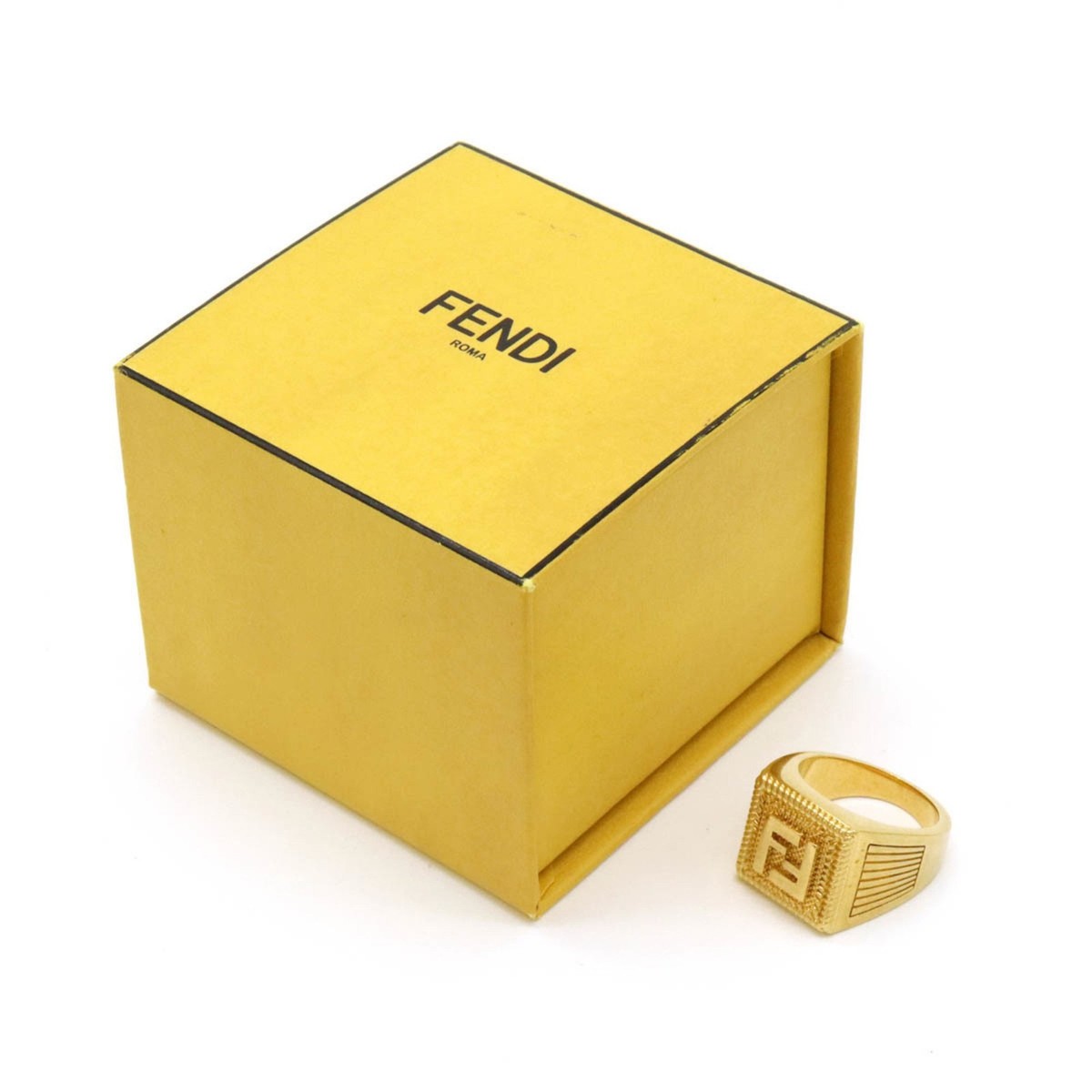 FENDI FF Guilloche Ring Wide GP #S S Size Japanese Approx