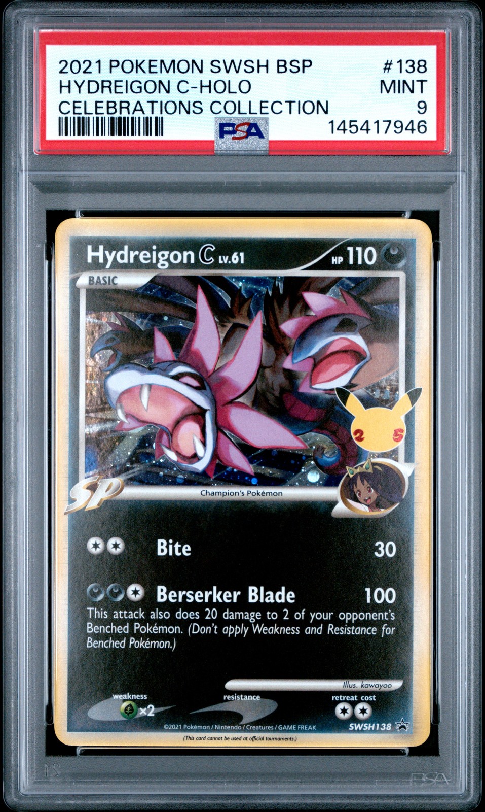 2021 POKEMON SWSH BLACK STAR PROMO CELEBRATIONS COLL #138 HYDREIGON C-HOLO PSA 9