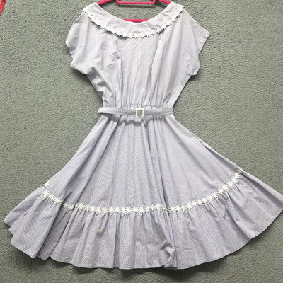 Vtg Homemade Dress Womens L Purple Polka Dot Floral Trim June Cleaver 60's Retro