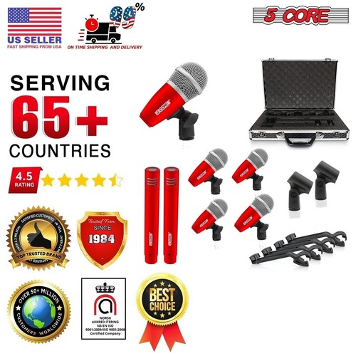 5 Core Drum Microphone Kit 7 Piece All Metal Drummer Mics Instrument Set - Picture 9 of 9