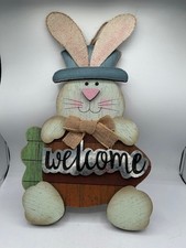 Wooden Hanging Easter Bunny Tin Welcome Sign with Carrot Hobby Lobby 17" Tall