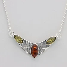Multi-Color BALTIC AMBER Pendant / Necklace - 925 STERLING SILVER Poland #12e