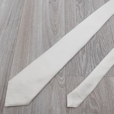 David Donahue Mens Silk Tie White Cream Striped USA Formal Suit Handmade 8.5cm