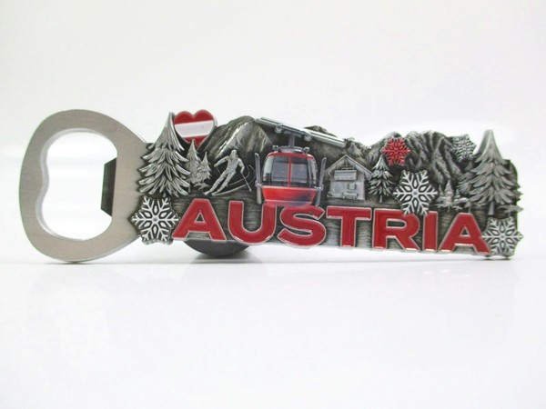 ÖSterreich FlaschenöFfner Magnet Metall Souvenir Austria Ski Gondel Berge-image