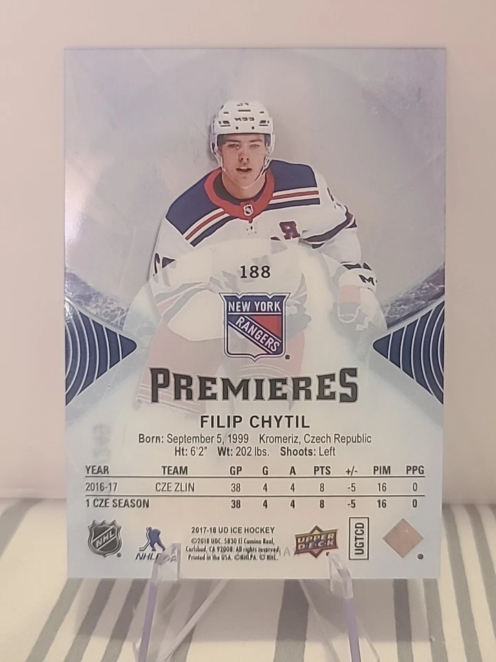FILIP CHYTIL 2017-18 UD ICE #188 PREMIERES ROOKIE /249 RC NEW YORK RANGERS - Image 2 of 2