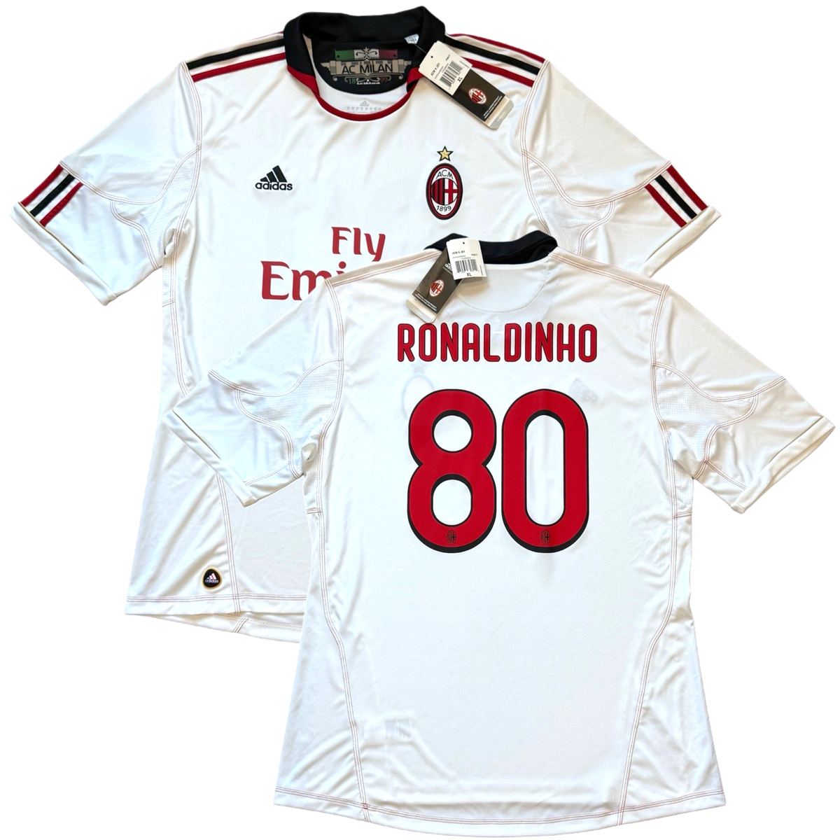 【新品】ACミラン 09-10シーズン AWAY ユニフォーム　サイズＯ（ＸＬ） 2009/10 Ac Milan Away Jersey #10 Ronaldinho XL adidas Soccer White