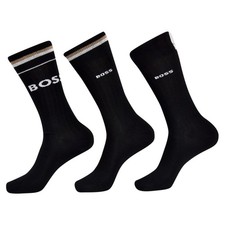 Hugo Boss Men's 3-Pairs Iconic Trouser Socks Black 2-Stripe Logo Sz. 7-13