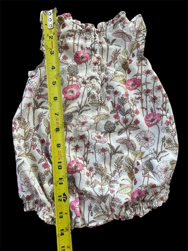Baby Gap EUC beige/rosa/blau Blumenmuster gewebte Baumwolle Biesen Plissee Blase - 0-3 Monate - Bild 5 von 6