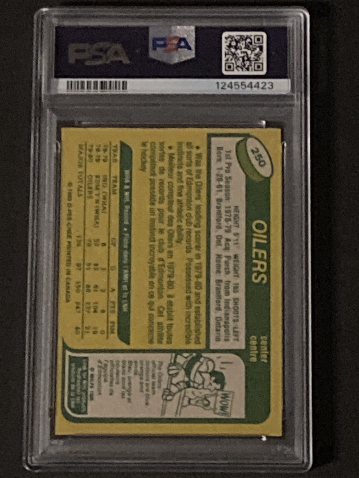 1980 O-PEE-CHEE #250 Wayne Gretzky PSA 6 CENTERED 2nd Card view 2
