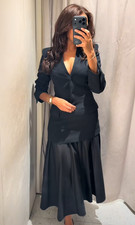NWT ZARA Combination Blazer Dress w/ V-neck Black 9077/198 Size S