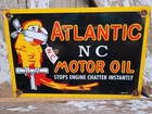 VINTAGE ATLANTIC MOTOR OIL SIGN GAS STATION PORCELAIN SIGN BIRD LUBE SERVICE