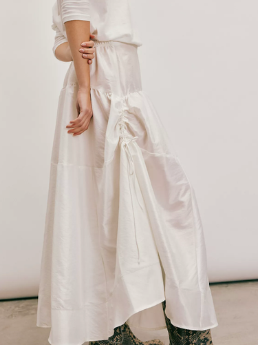 NEW FREE PEOPLE EGGNOG WHITE EMERY DROP WAIST MIDI SKIRT SZ M - Picture 2 of 9