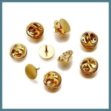 100 Gold Brass TIE TACKS Lapel Scatter Pin 10mm pad 8mm post  Backs No Nickel