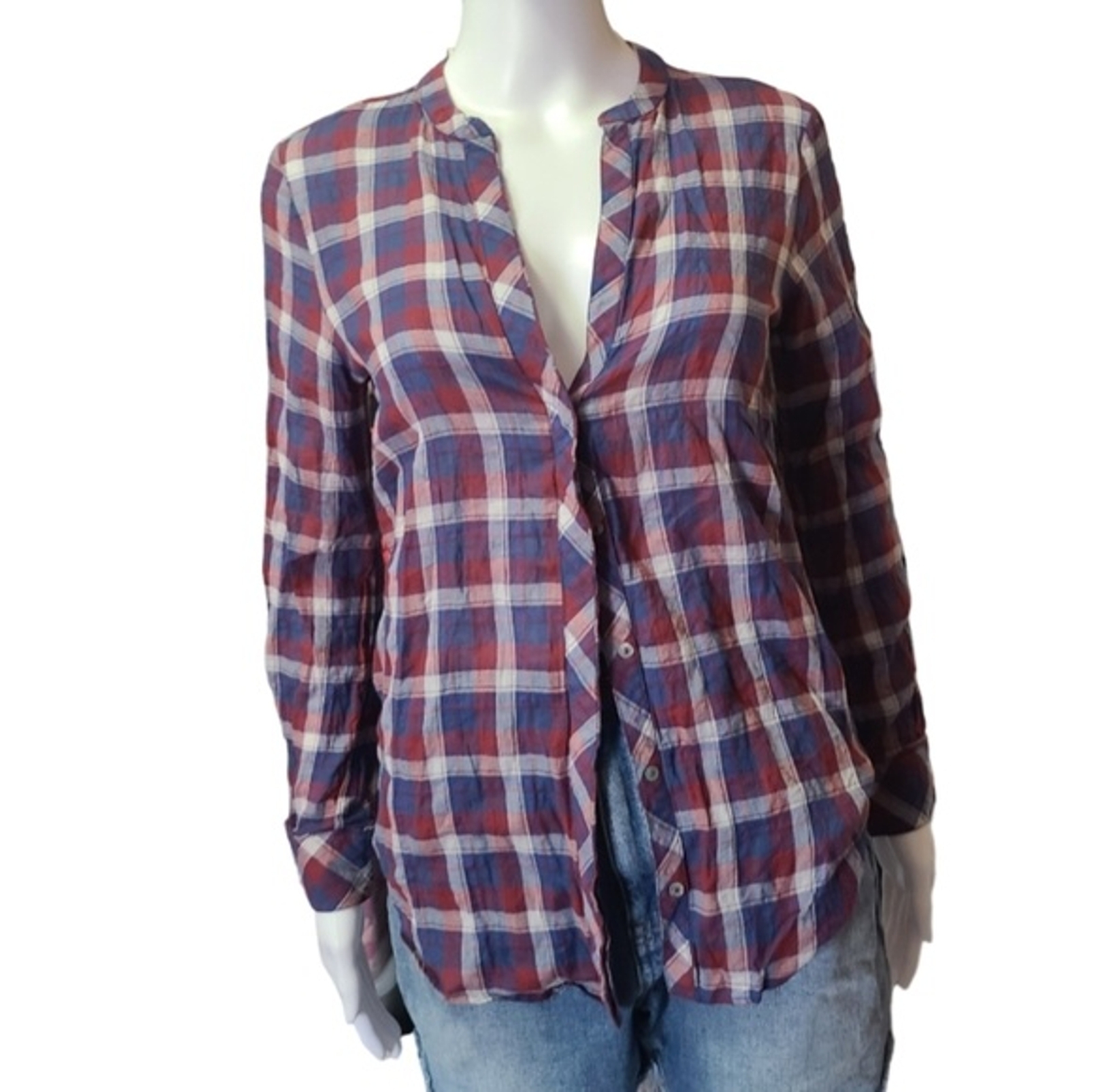 Zara Basic plaid button down small - image 1