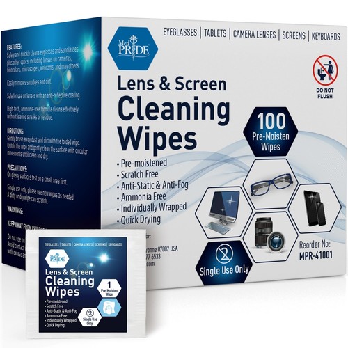 100 Pre-Moistened Anti-Fog Lens and Screen Cleaning Wipes for Eyeglasses,screens