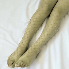 Women Crystal Rhinestone Fishnet Net Mesh Socks Stockings Tights Pantyhose Sexy