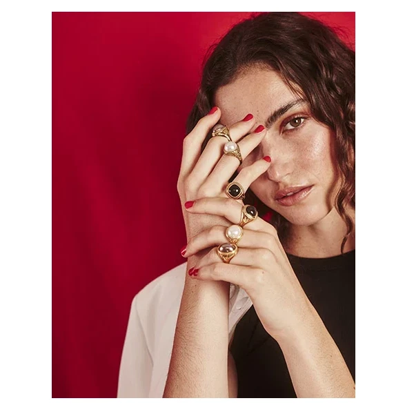 Anello In Argento Dorato Majorica Perla Nera Taglia 19 - Immagine 2 di 4