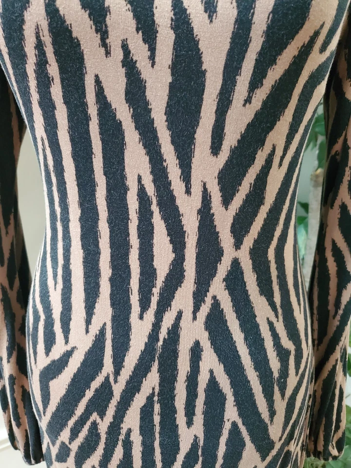 Vestido Tart para mujer negro marrón rayón cuello redondo manga larga hasta la rodilla talla S Foto 3 de 4