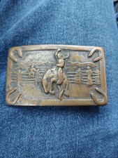Vintage WESTERN RANCHMAN OUTFITTERS Solid Brass BELT BUCKLE Rodeo COWBOY Bronco