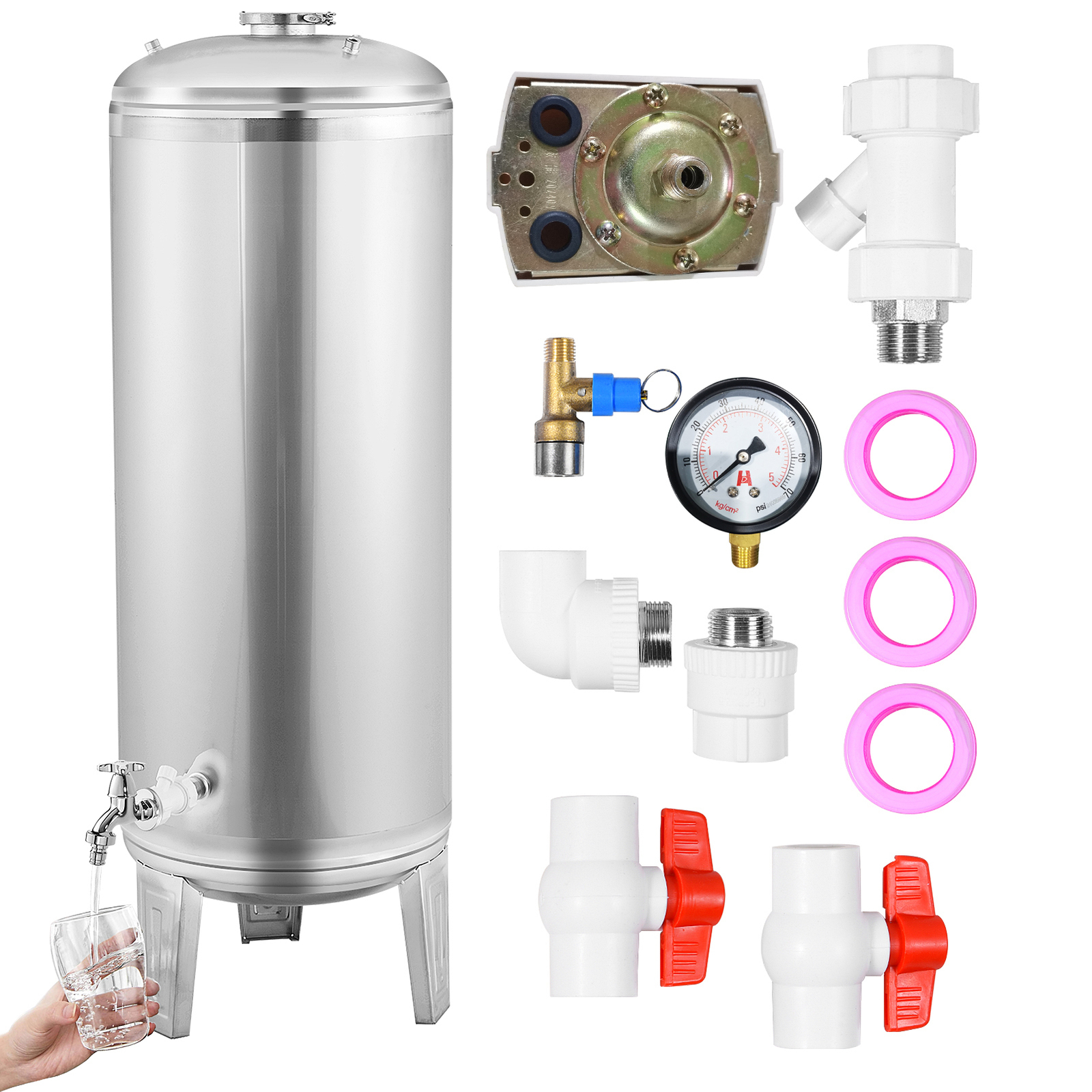 66 Gal Pressurized Well Tank Stainless Steel Water Pressure Tank For Well