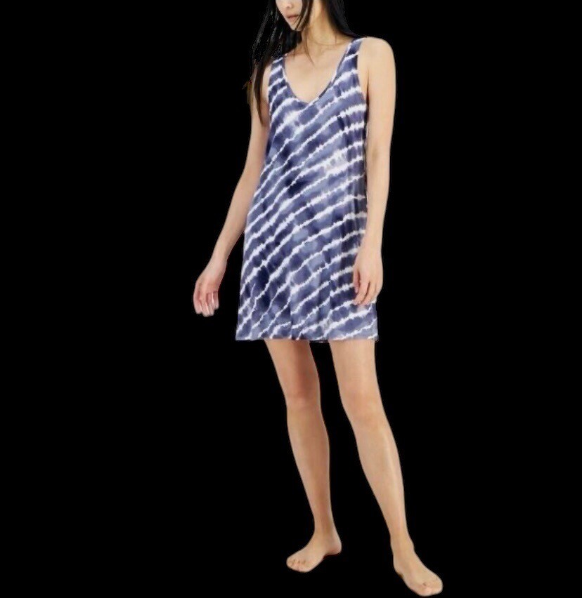 New Alfani Women's V-Neck Chemise Nightgown Venus Blue Tie-dye Sleep Shirt  Sz S