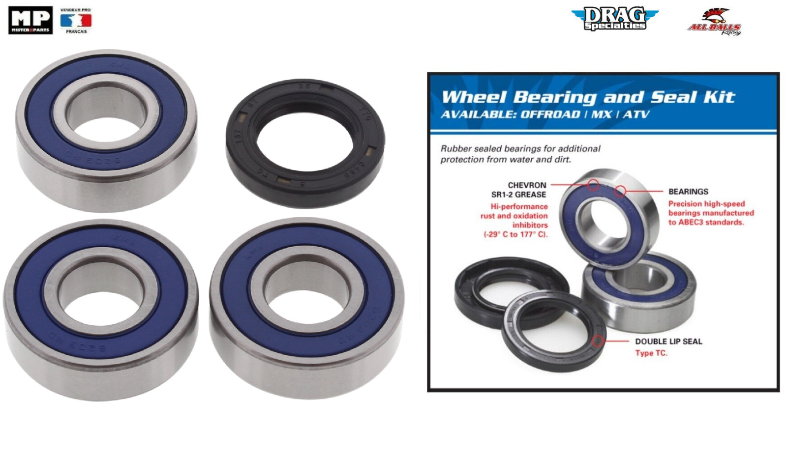 Kit roulements de roue arrière 25-1370 premium en acier trempé pour Harley Davidson XL 900 1959