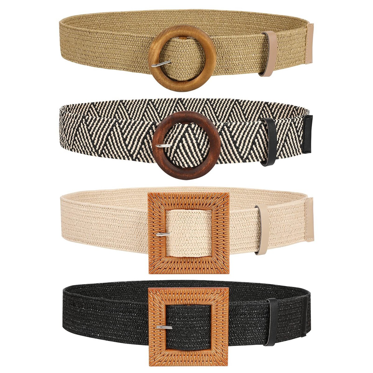 women's stretch belt for dresses WERFORU 2 Pack Women Elastic Stretchy Wide Dress Ladies Thick Waist Belt with Gold O Ring Buckle Black+Brown at Amazon Clothing store and more 4 Pack Straw Woven Elastic