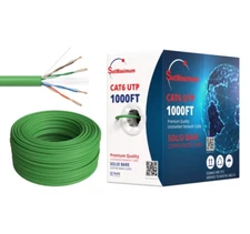 1000ft CAT6 Riser Ethernet Cable 23AWG 10Gbps UTP Solid Bare Copper Wire Green