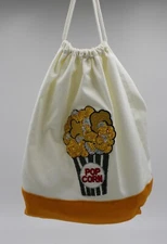 Handmade Drawstring Bag: Orange and White Bag with Popcorn Patch