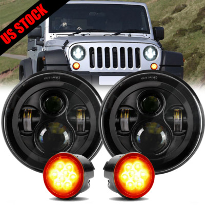 Combo 7'' Round LED Headlights Turn Signal Lights For 2007-2018 Jeep Wrangler JK
