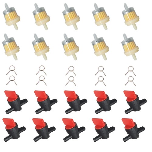 In Line Fuel Gas Filter Shut Cut Off Valve Clamp 10 Kit 1/4" Lawnmower Parts new
