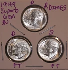 1949 P D S Roosevelt Dimes! SUPERB GEM BU! D FULL BANDS! S FULL BANDS! 490182