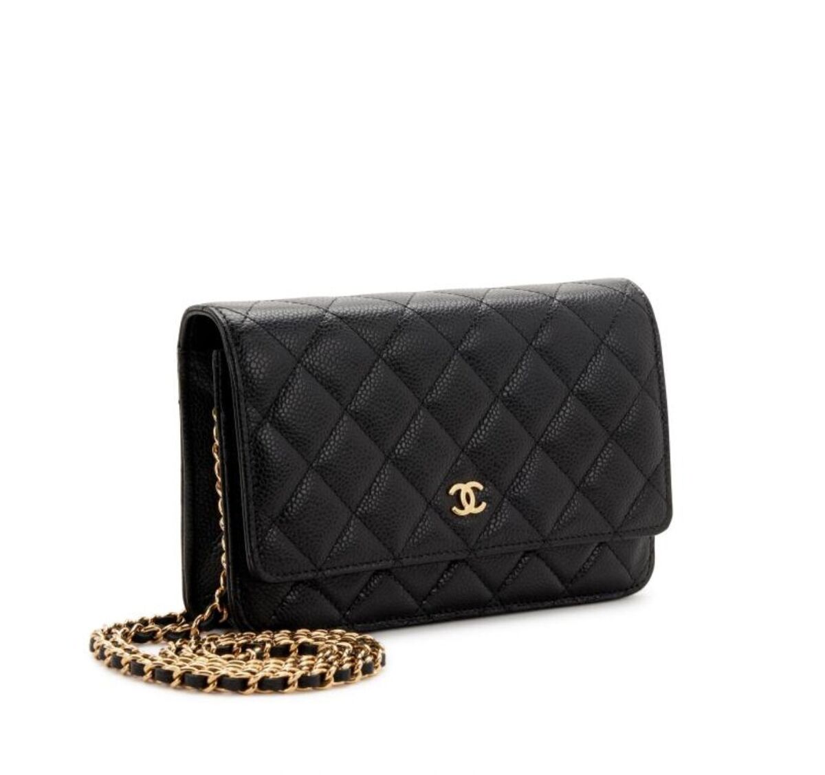 Chanel Black Quilted Caviar Wallet on Chain Gold Hardware, 2023 (Like New), Womens Handbag