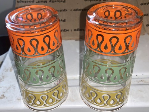 6 Vintage Orange/Gold/Grün Abstrakt MCM Mid-Century Highball Glas Becher - Bild 15 von 19