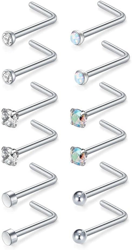 MODRSA Nose Studs 18G & 20G - L-Shaped Surgical Stainless Steel Diamond Studs - Picture 12 of 12