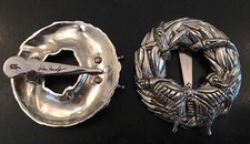 John Hardy Designer Signed Dress Fur Scarf Hair Clip Brooch Wreath Butterfly