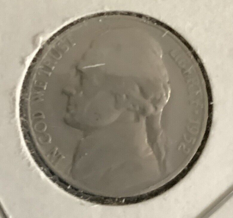US 1952S Jefferson 5c Nickel .... Nice details  ...... exact coin