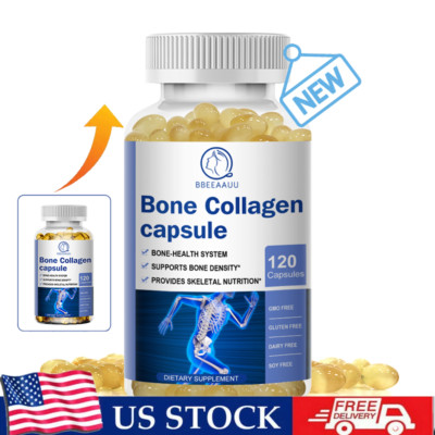 Bone Collagen Peptides Pills Vitamin C D 120 Capsules for Hair, Skin, and Nails
