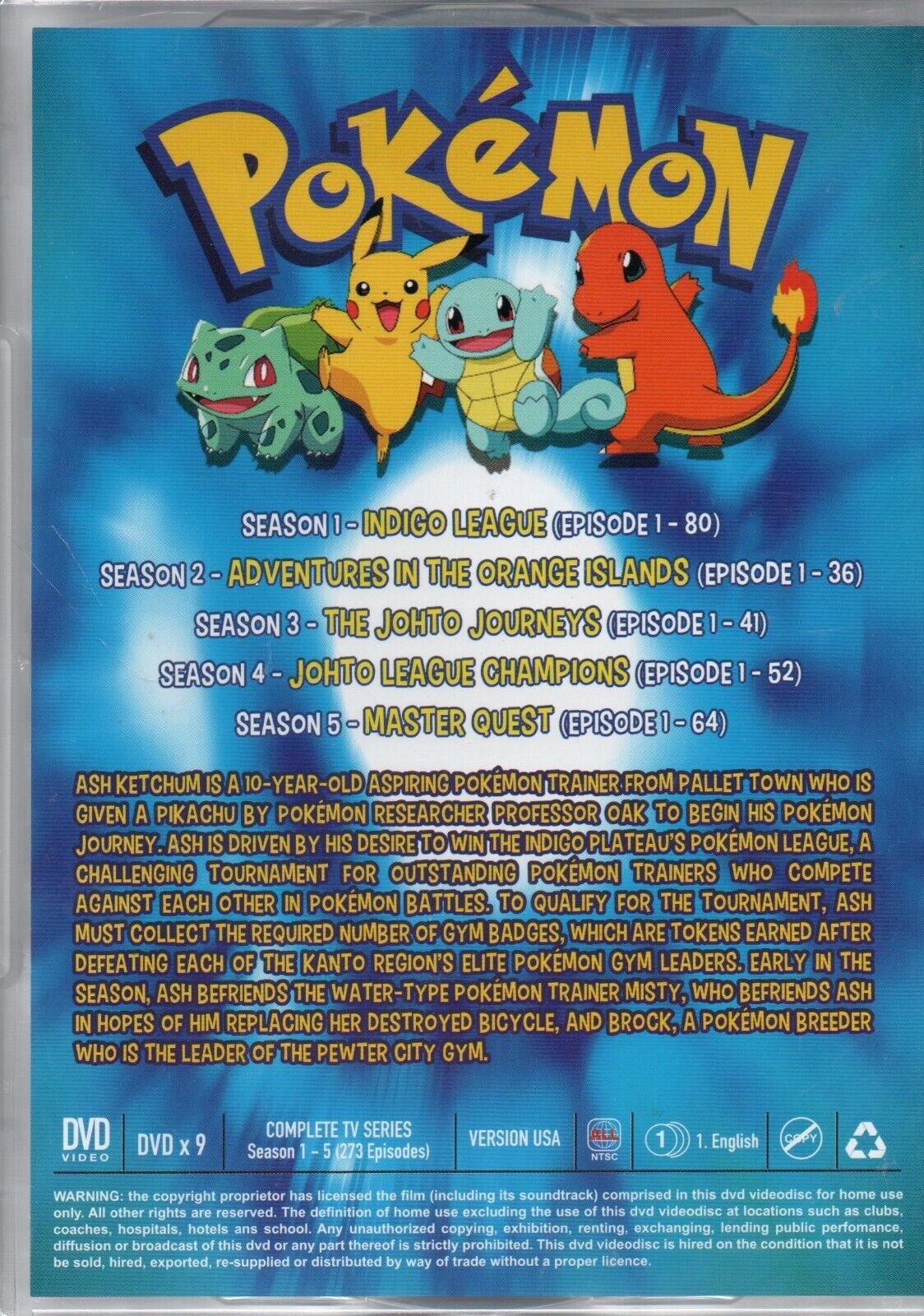 DVD Pokemon Season 1-5 Complete TV Series English Dubbed Anime NEW  +Tracking