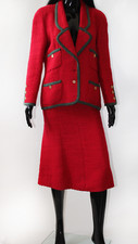 Vintage CHANEL BOUTIQUE Red Tweed Jacket Skirt Suit Set Size 44