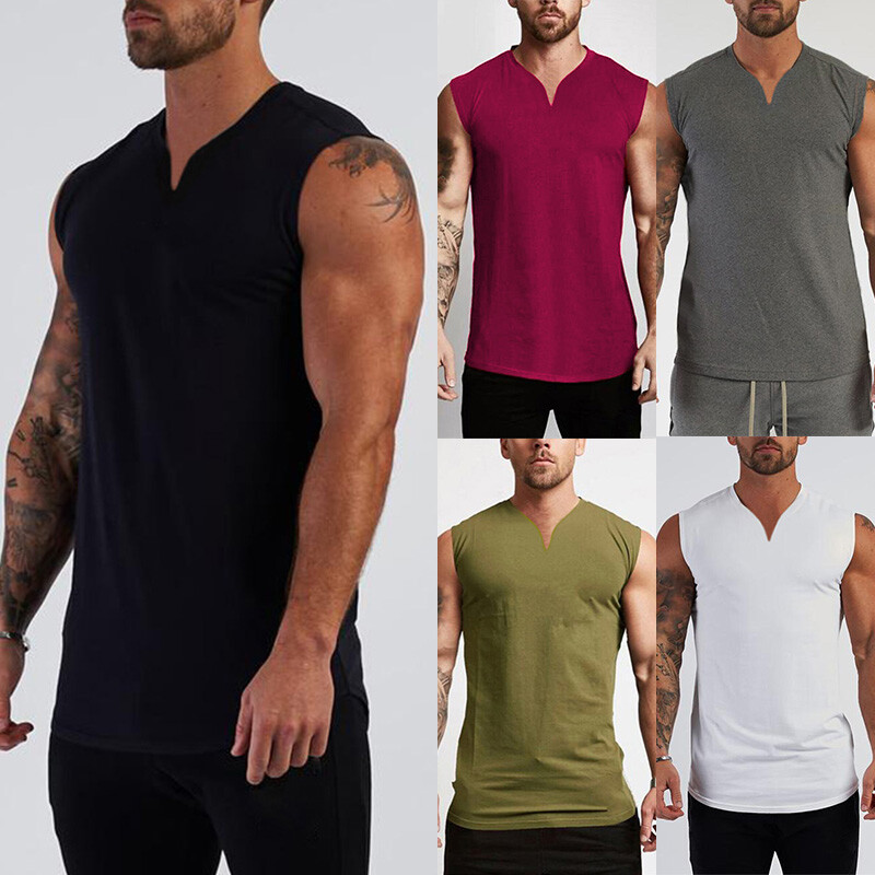 Mens Athletic Tank Top Quick Dry Training Sports Sleeveless T Shirt Singlets* ~