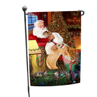 Santa Sleeping with Scottish Fold Cats Yard Porch Lawn Decorative Garden Flags
