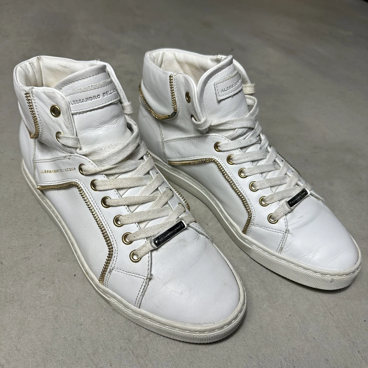 Alessandro Dell Acqua Lace Zip Leather Hi Top Sneakers White Womens EU 40 US 9