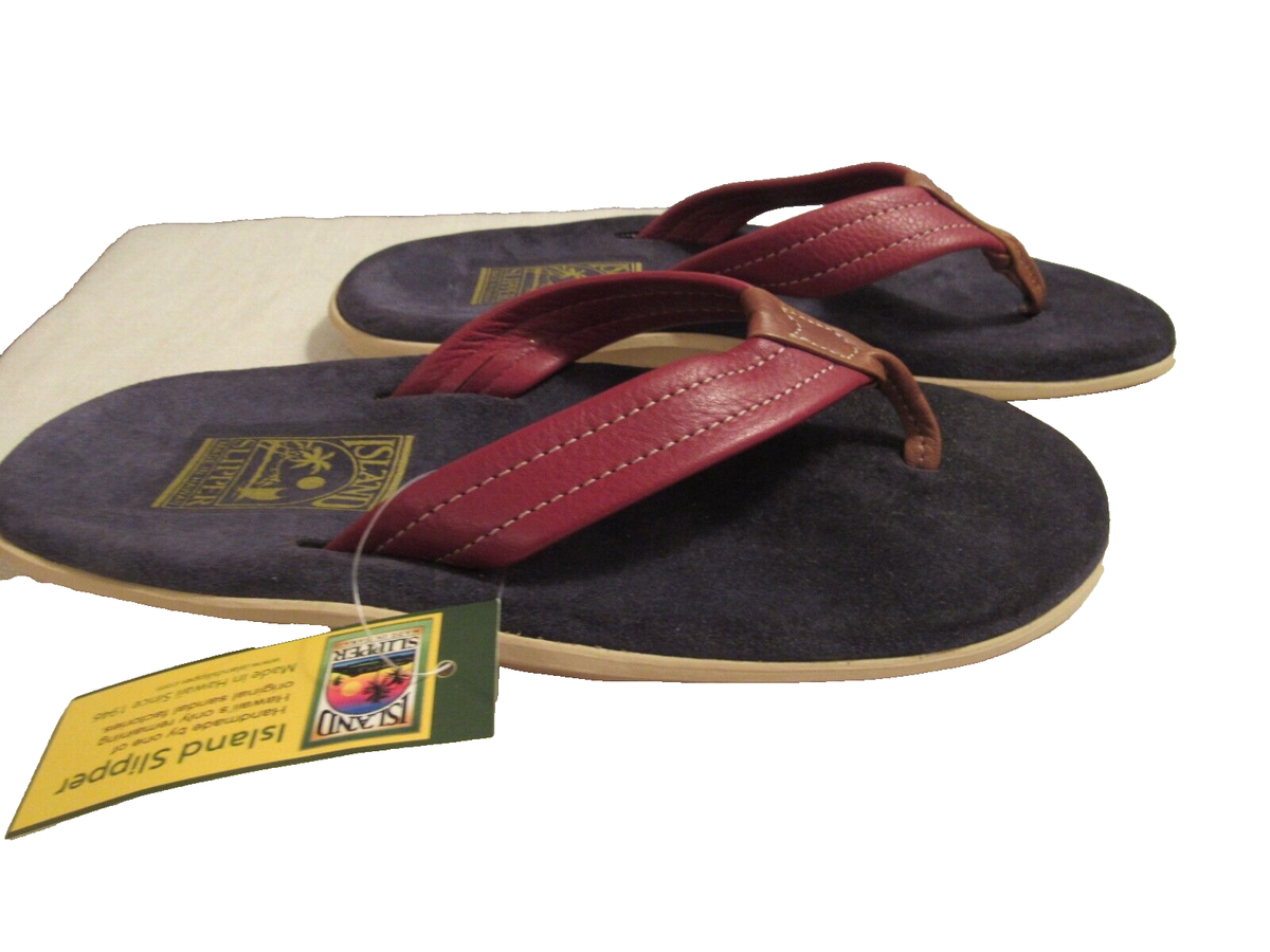 Men's Island Slipper Navy/Oxblood Suede/Leather Thong Men's Island Slipper Navy/Oxblood Suede/Leather Thong