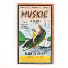 Muskie Chinese Fish Firecracker Label 1990s Asian Fishing Boy Cracker Art C2355