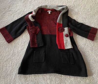 Style & Co. Womens Black & Heather Red Sweater Dress W/ Attached Scarf Size  2X | eBay