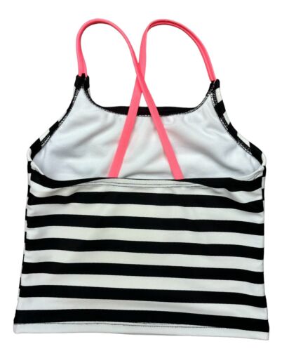 SO Girls Swim Top Pink Sequin Pineapple Black And White Stripes Size 5-6 - Picture 2 of 4