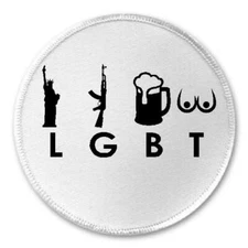 LGBT Liberty Guns Beer Tits - 3" Sew/Iron On Patch Funny Joke Humor America Gift