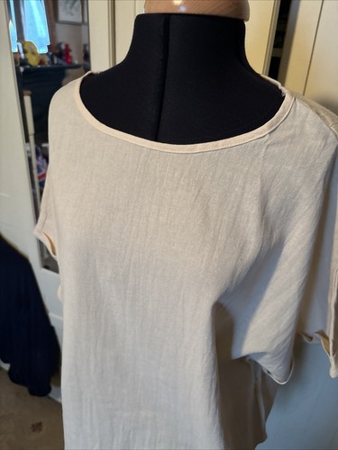 Cream Pure Cotton Short Sleeve Relaxed Oversized Ladies Blouse Top Size L NEW - Picture 2 of 9